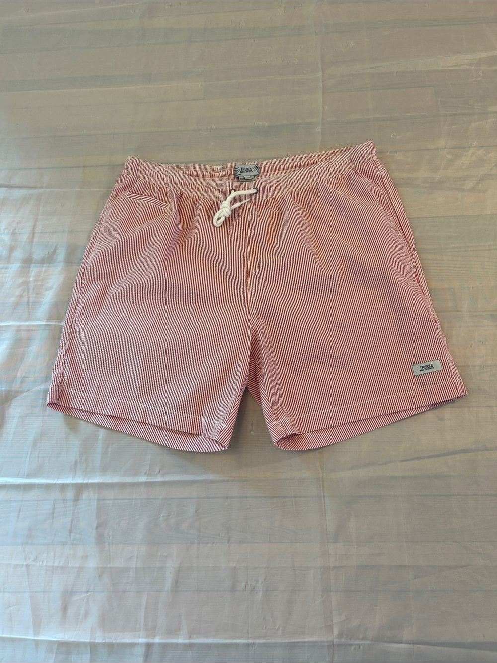 Men's Red Seersucker Swim Trunks - Classic Drawstring